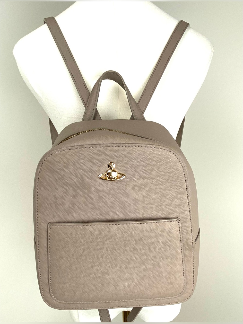 Vivienne Westwood Taupe Nude Mini Leather Backpack Gold Accent Made in Italy